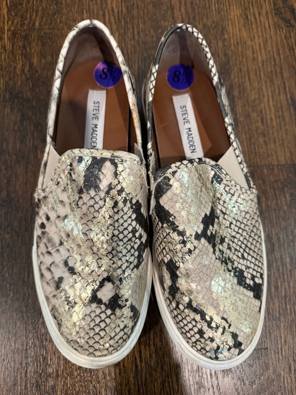 Steve Madden Iridescent Snake-Print Slip-On Sneakers - Cream, Black & Gold